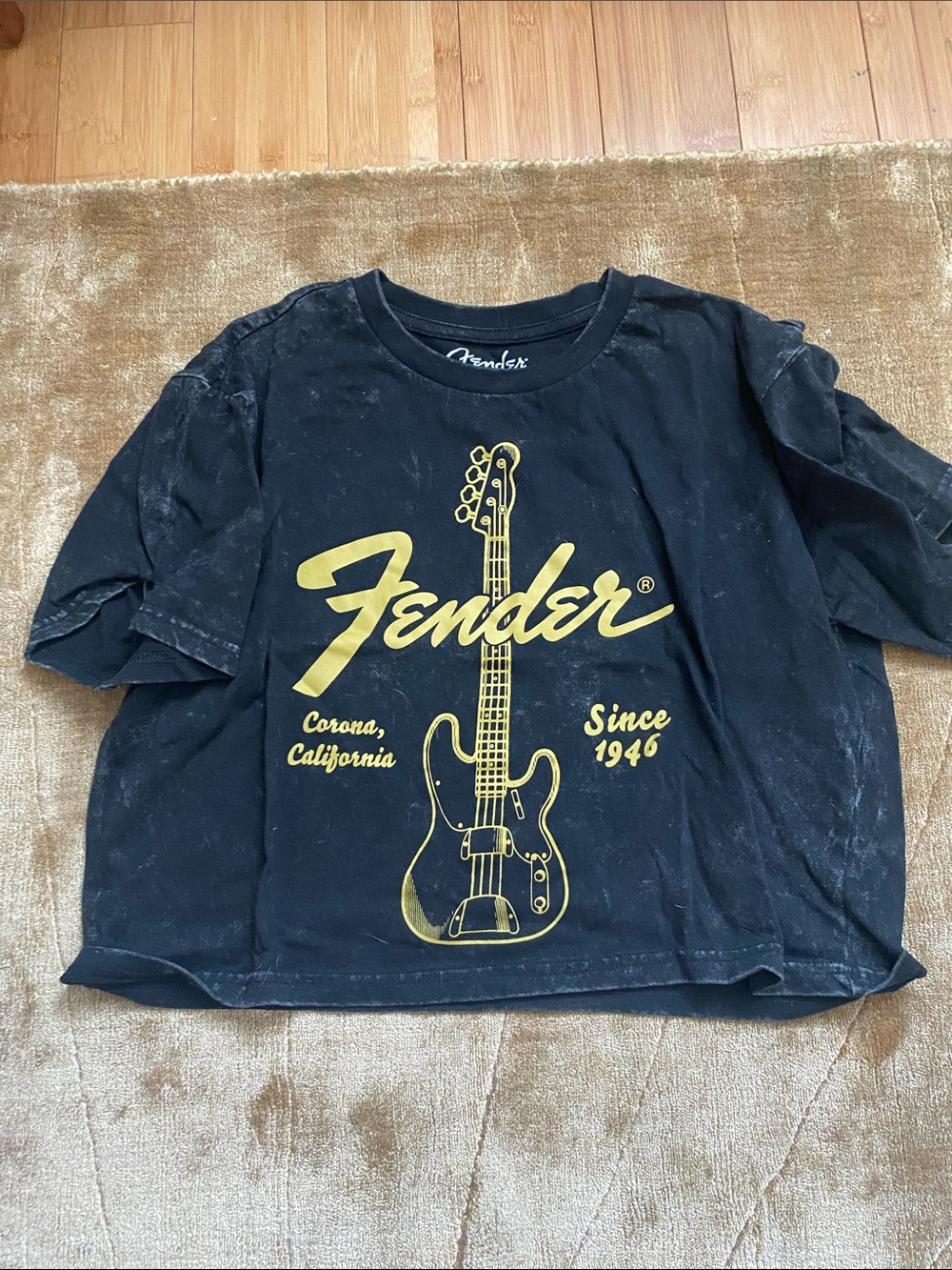 Fender Black crop Tee with Gold Guitar Logo